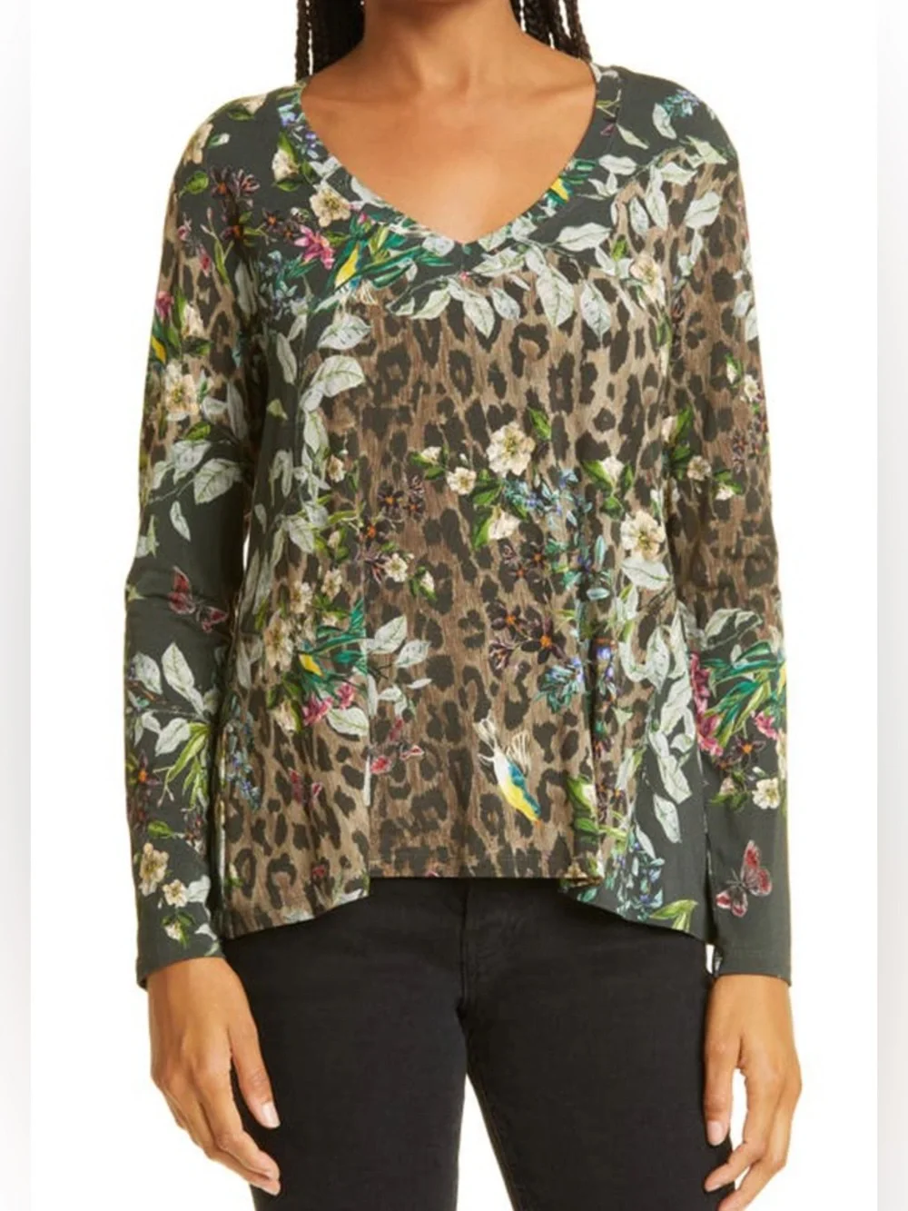 Johnny Was Ash Bird Floral Print Top Size L - Picture 4 of 16